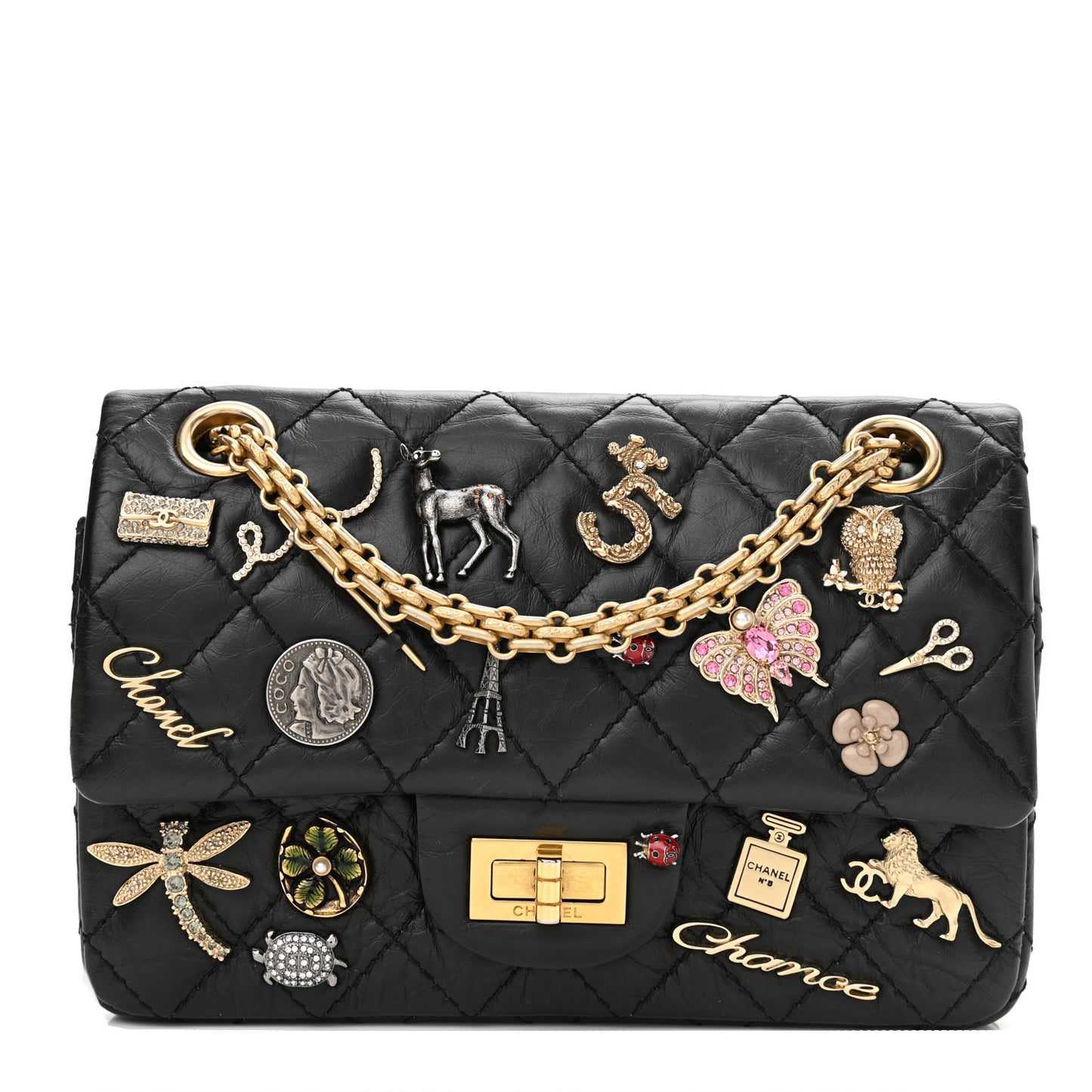 Aged Calfskin Lucky Charms 2.55 Reissue 224 Flap Black