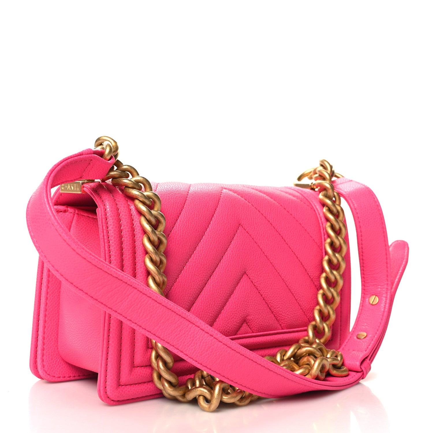 Chanel Caviar Chevron Quilted Small Boy Flap Fuchsia 3 of 10