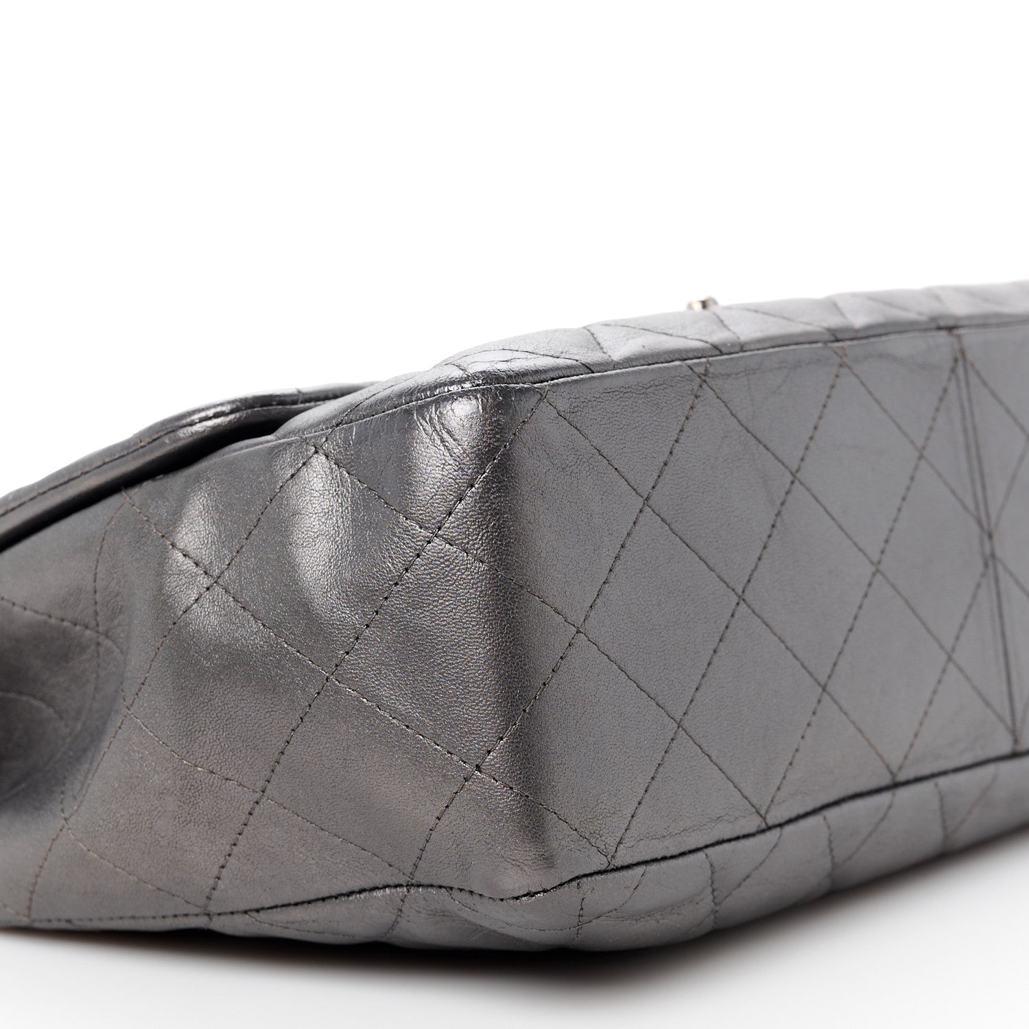 Chanel Metallic Lambskin Quilted Jumbo Single Flap Dark Grey 10 of 12