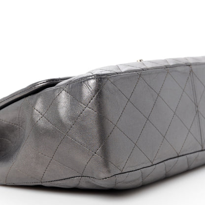 Chanel Metallic Lambskin Quilted Jumbo Single Flap Dark Grey 10 of 12