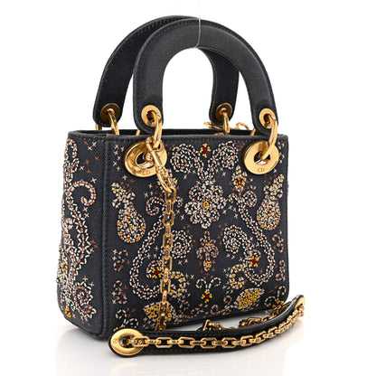Christian Dior Denim Embroidered Beaded Mini Lady Dior Blue Multicolor 3 of 10