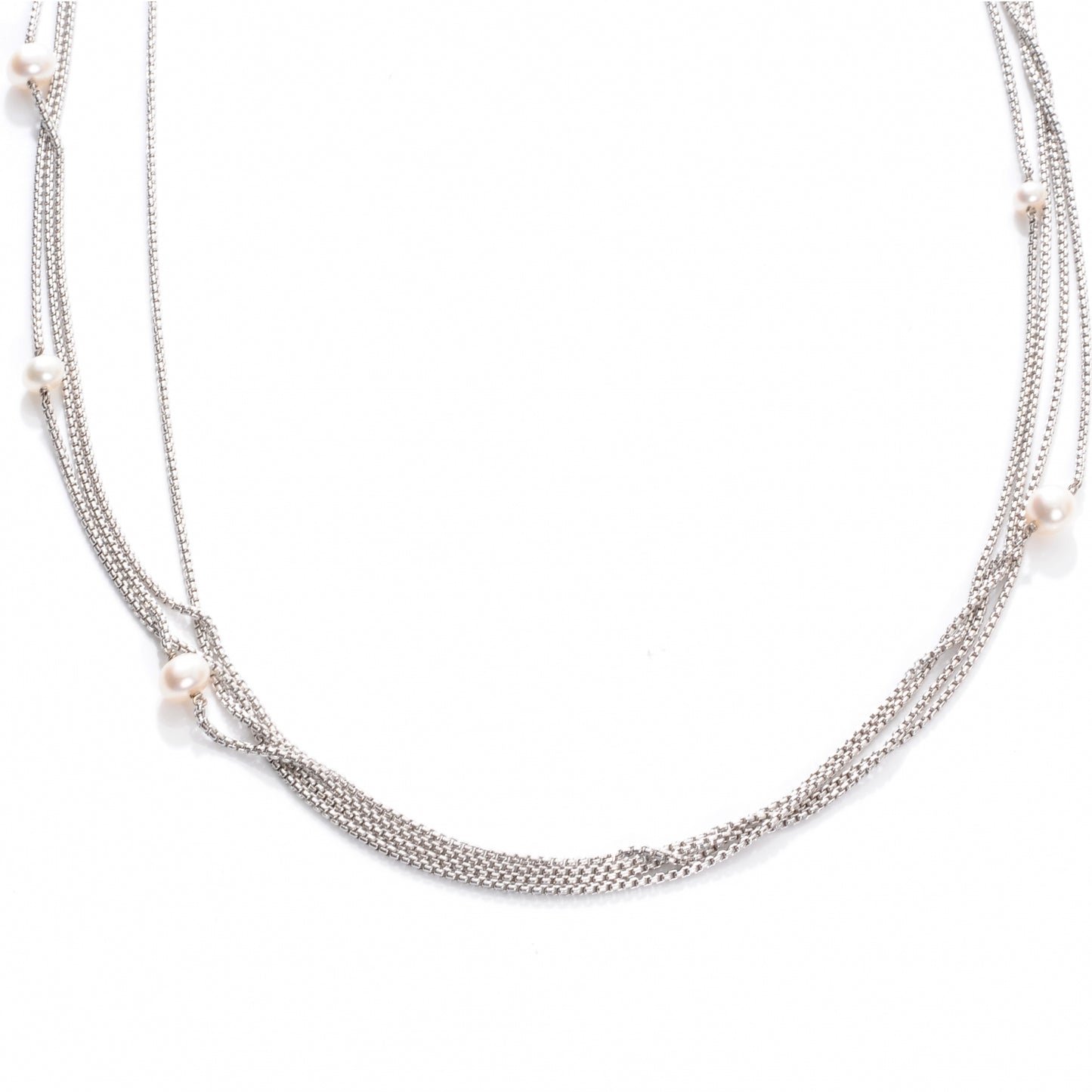 Sterling Silver Pearl Multi Chain Necklace 36in