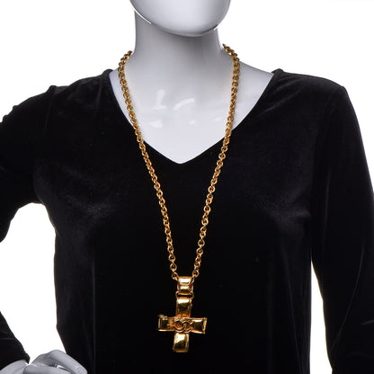 Chanel Long CC Cross Pendant Necklace Gold 2 of 4