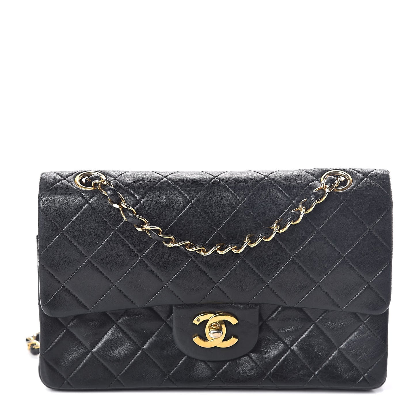 Lambskin Quilted Medium Double Flap Black