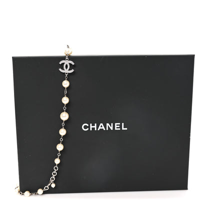Chanel Crystal Pearl CC Long Necklace Silver 5 of 5