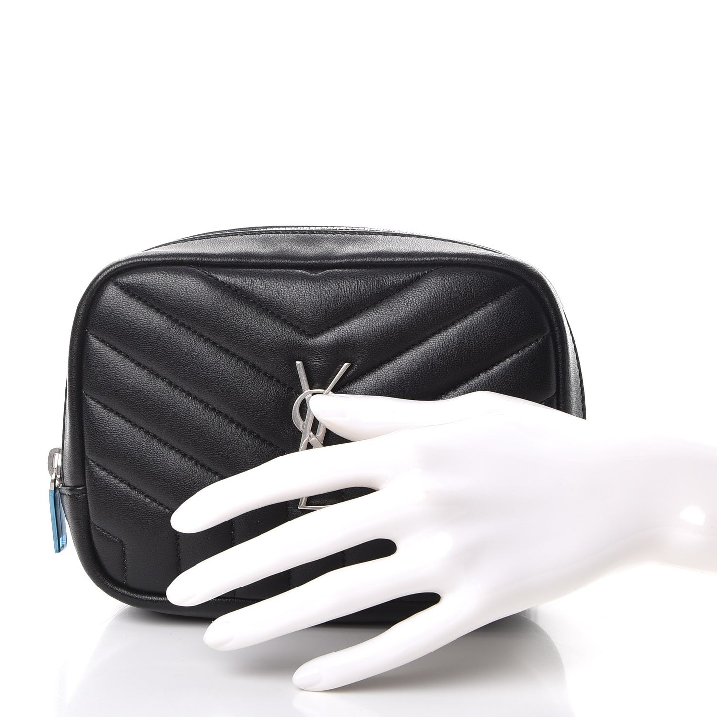 Lambskin Y Quilted Monogram Loulou Cosmetic Case Black
