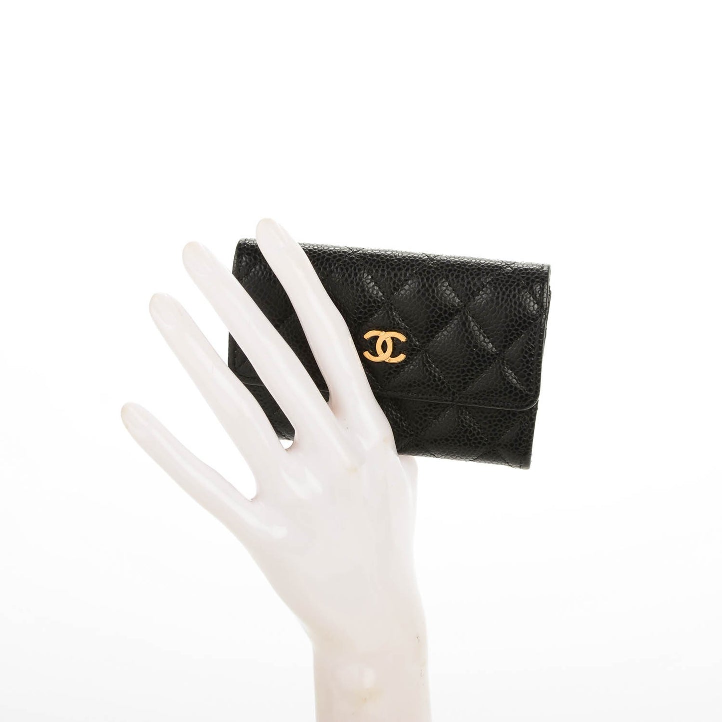 Caviar Quilted Flap Card Holder Black