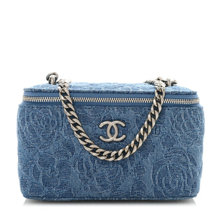 Chanel Denim Quilted Sweetheart Small Vanity Case With Chain Blue 1 of 11