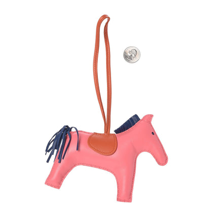 Hermes Milo Lambskin Grigri Rodeo Horse Bag Charm GM Rose Azalee Cornaline Bleu De Malte 2 of 4