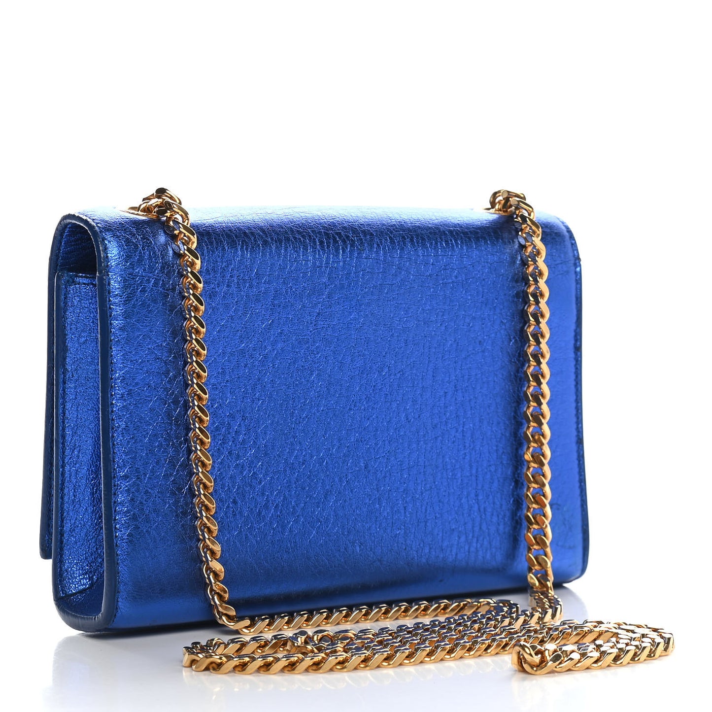 Metallic Calfskin Small Classic Monogram Kate Tassel Satchel Blue Royal