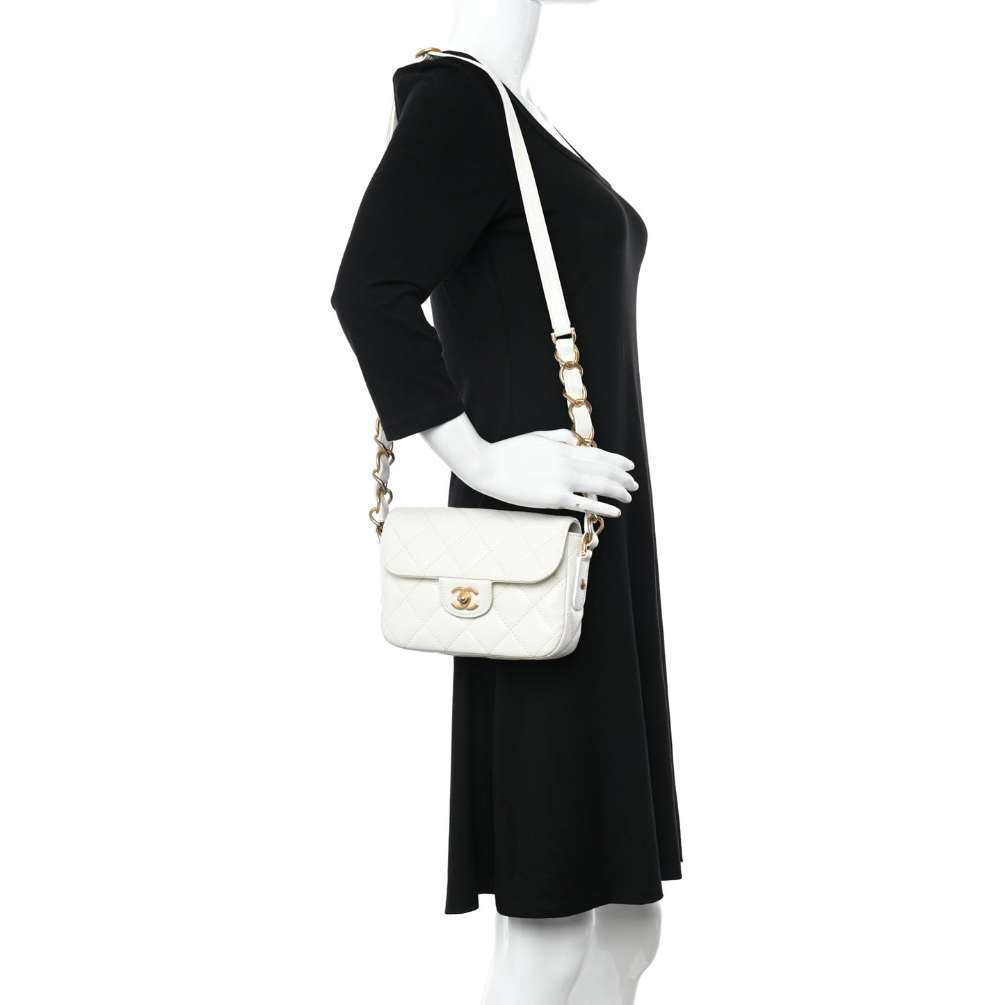Caviar Quilted Mini Chain Flap White