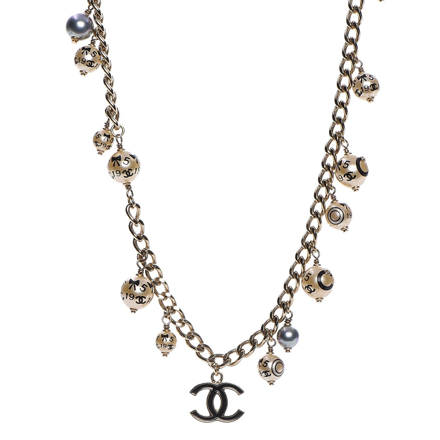 Painted Pearl CC Short Necklace Black Gold