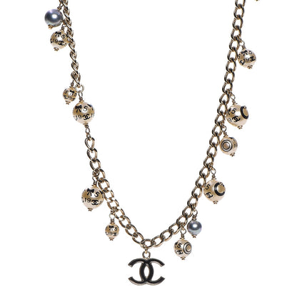 Chanel Painted Pearl CC Short Necklace Black Gold 1 of 7
