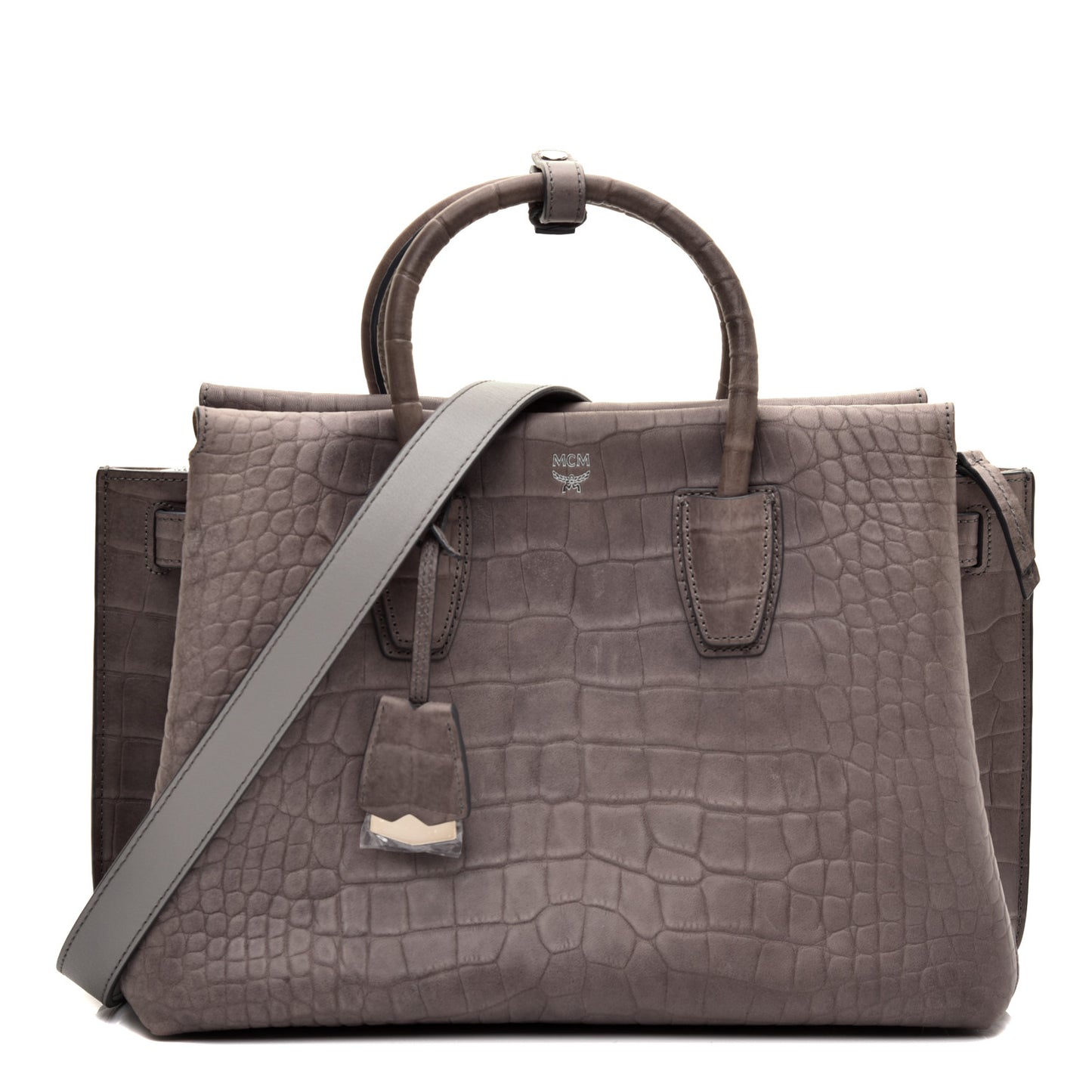 Calfskin Crocodile Embossed Medium Milla Tote Grey