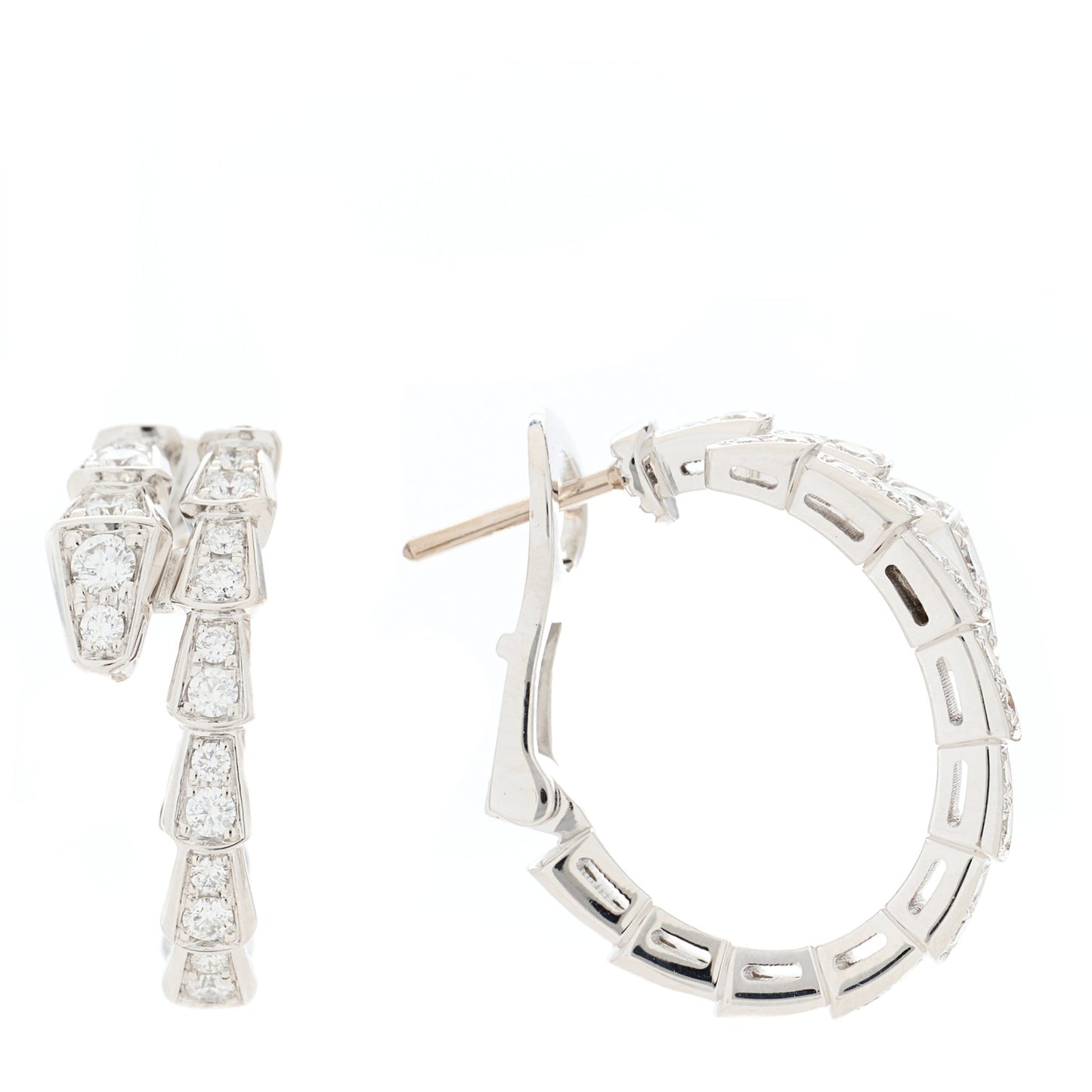 18K White Gold Diamond Serpenti Viper Hoop Pave Earrings