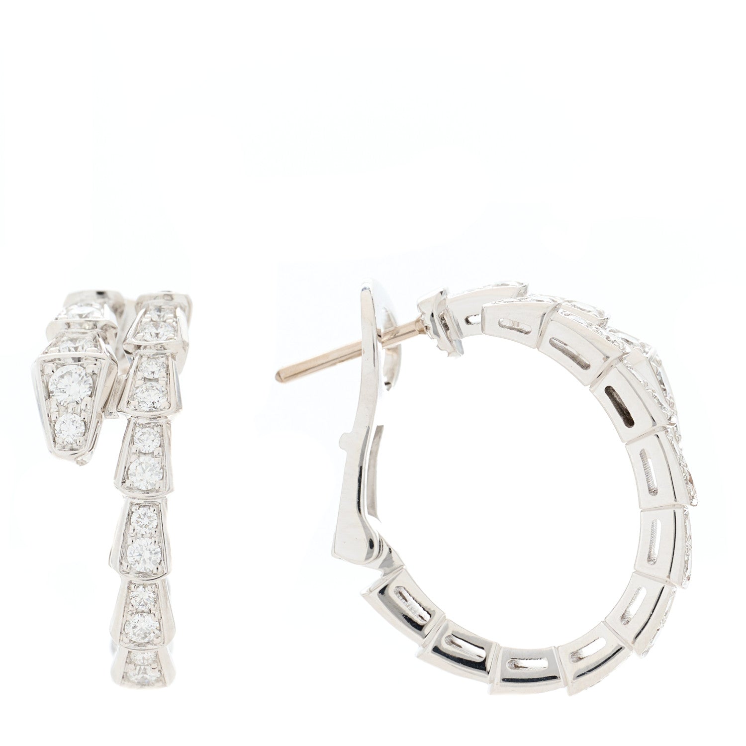 Bulgari 18K White Gold Diamond Serpenti Viper Hoop Pave Earrings 1 of 6