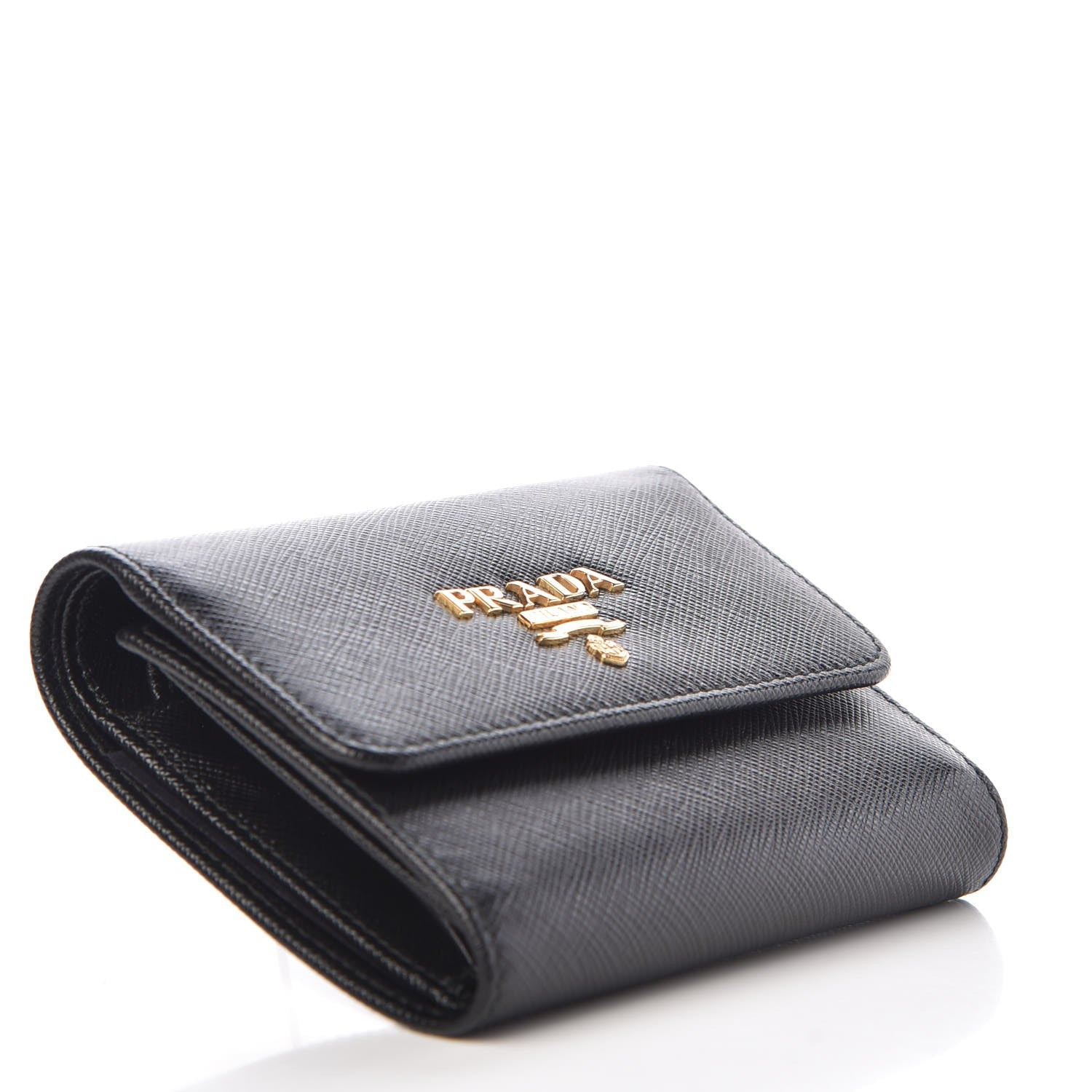 Prada Saffiano Metal Tri-Fold Wallet Black 4 of 7