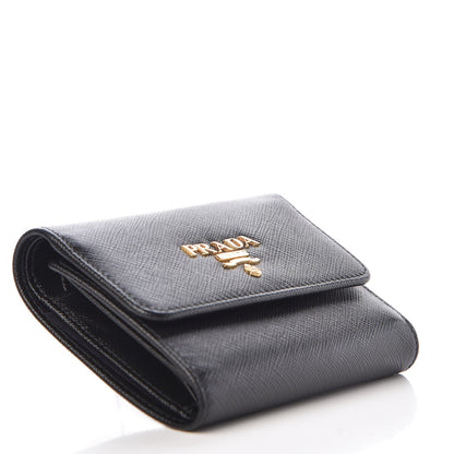 Prada Saffiano Metal Tri-Fold Wallet Black 4 of 7