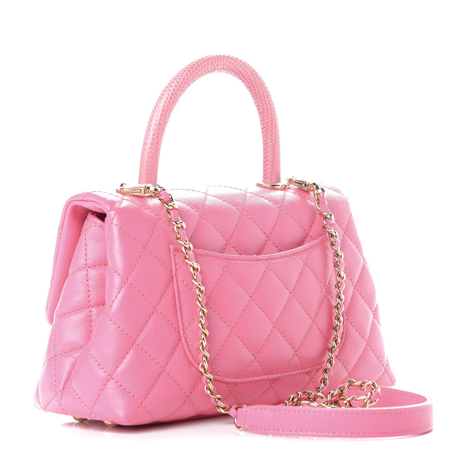 Chanel Caviar Lizard Embossed Quilted Mini Coco Handle Flap Pink 4 of 10