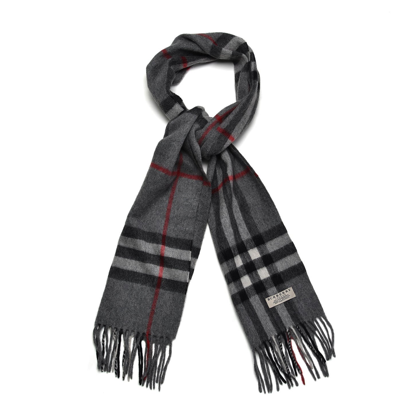 Cashmere Giant Check Fringe Scarf Grey