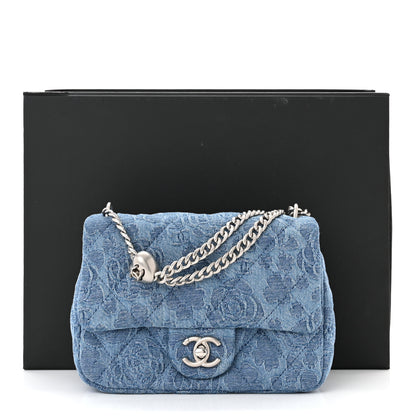 Chanel Denim Quilted Camellia Sweetheart Mini Flap Blue 11 of 11