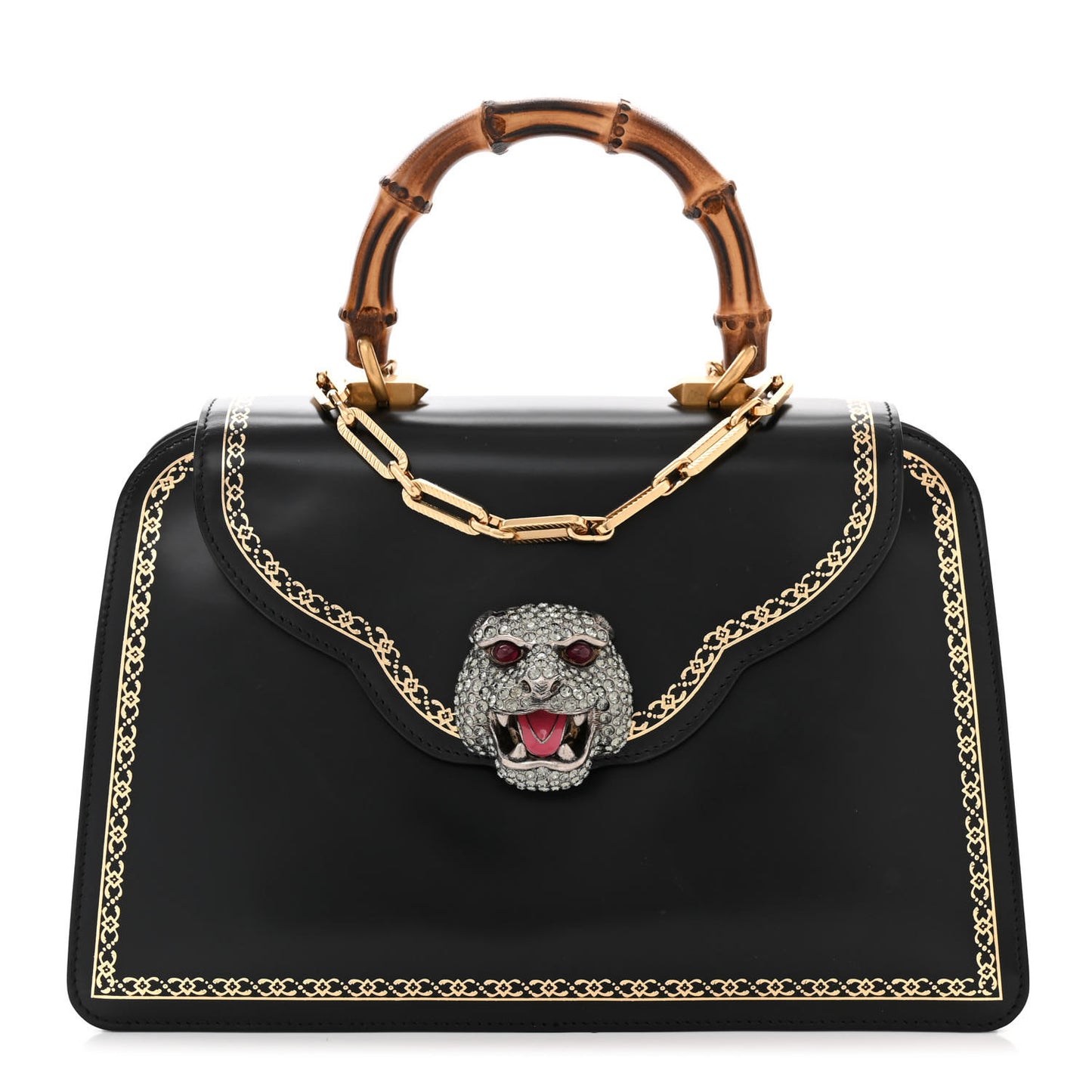 Calfskin Bamboo Medium Thiara Top Handle Bag Black