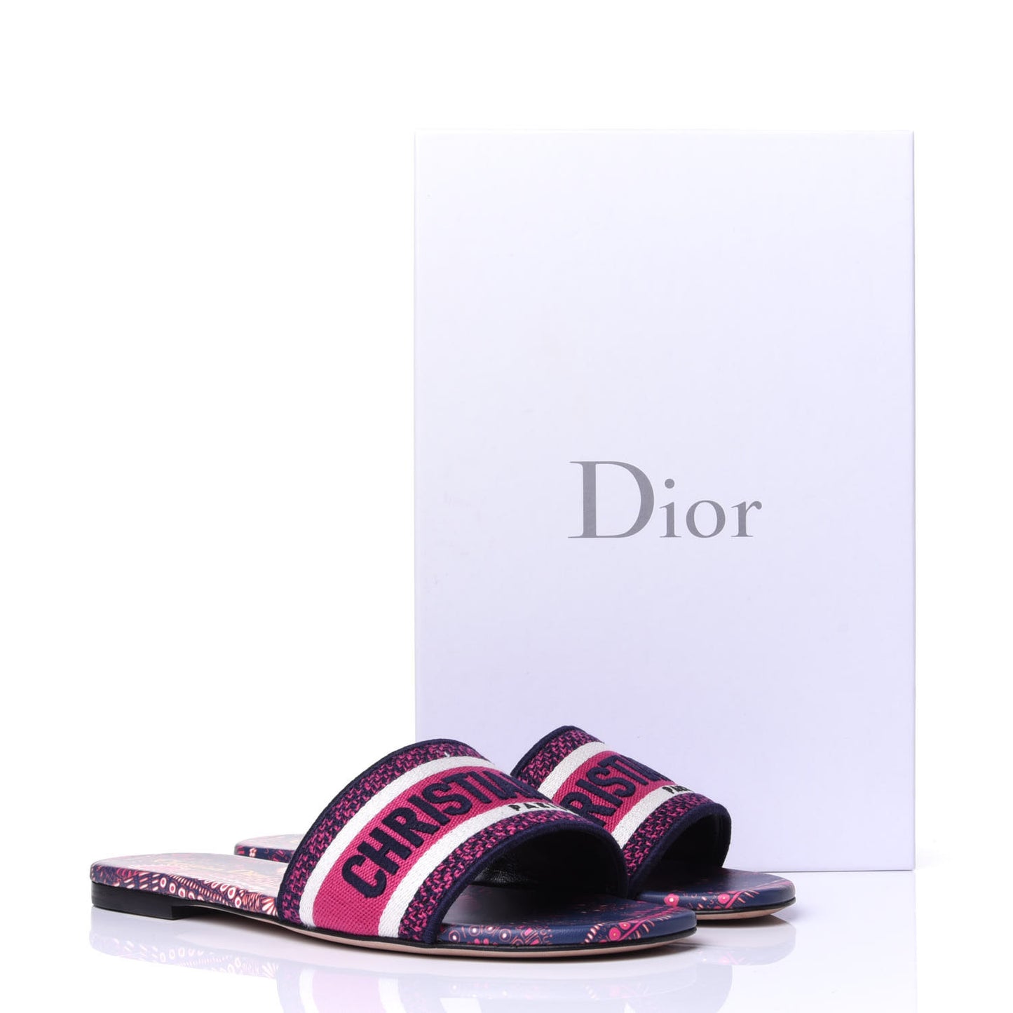 Canvas Embroidered Animals Dway Mules Slide Sandals 37.5 Deep Blue Fuchsia