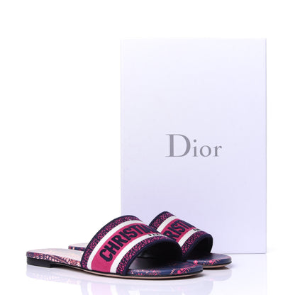Christian Dior Canvas Embroidered Animals Dway Mules Slide Sandals 37.5 Deep Blue Fuchsia 11 of 11
