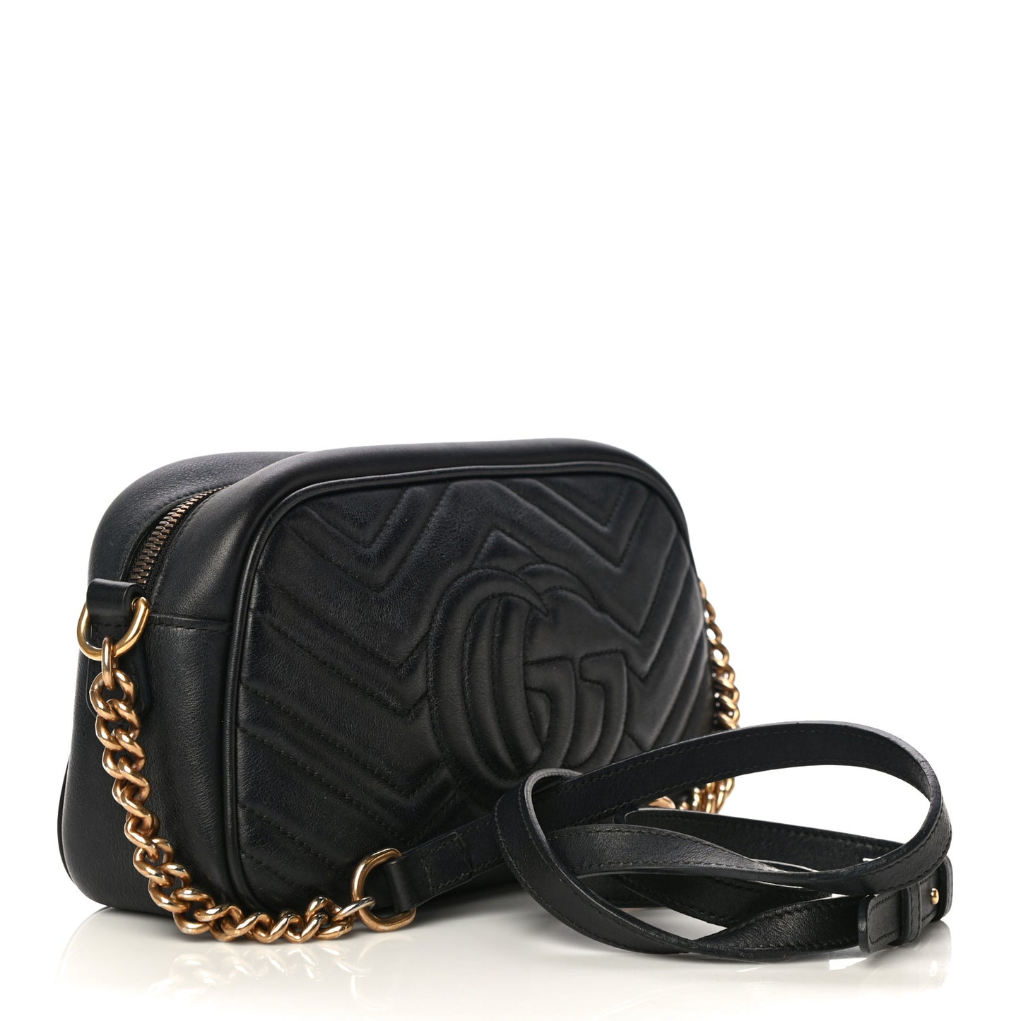 Calfskin Matelasse Small GG Marmont Chain Shoulder Bag Black