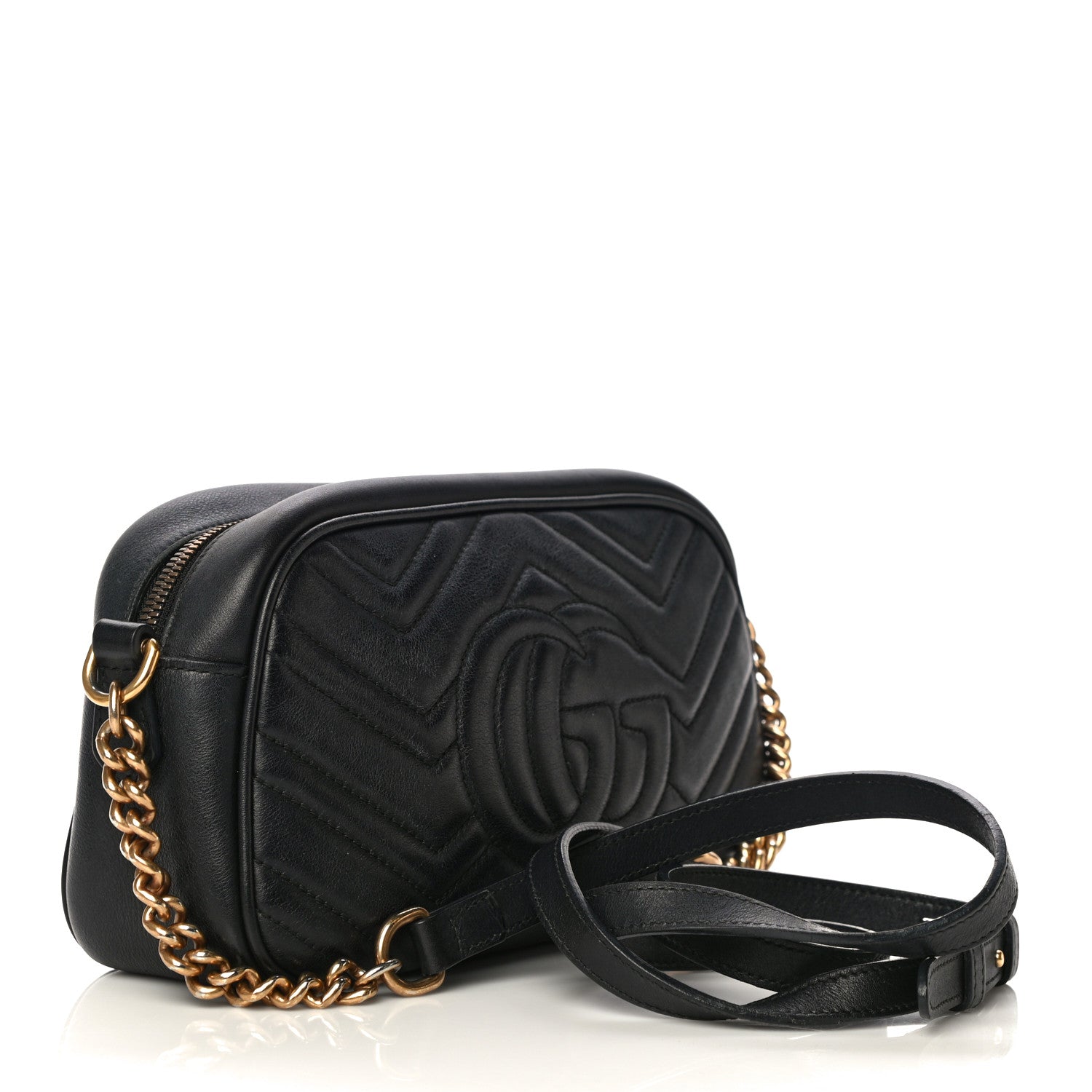 Gucci Calfskin Matelasse Small GG Marmont Chain Shoulder Bag Black 3 of 15