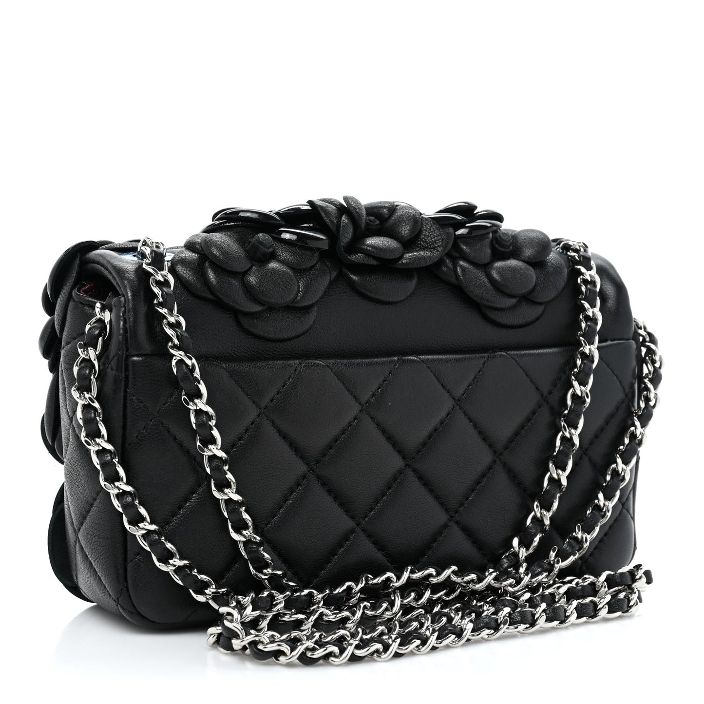 Lambskin Patent Mini Camellia Flap Black