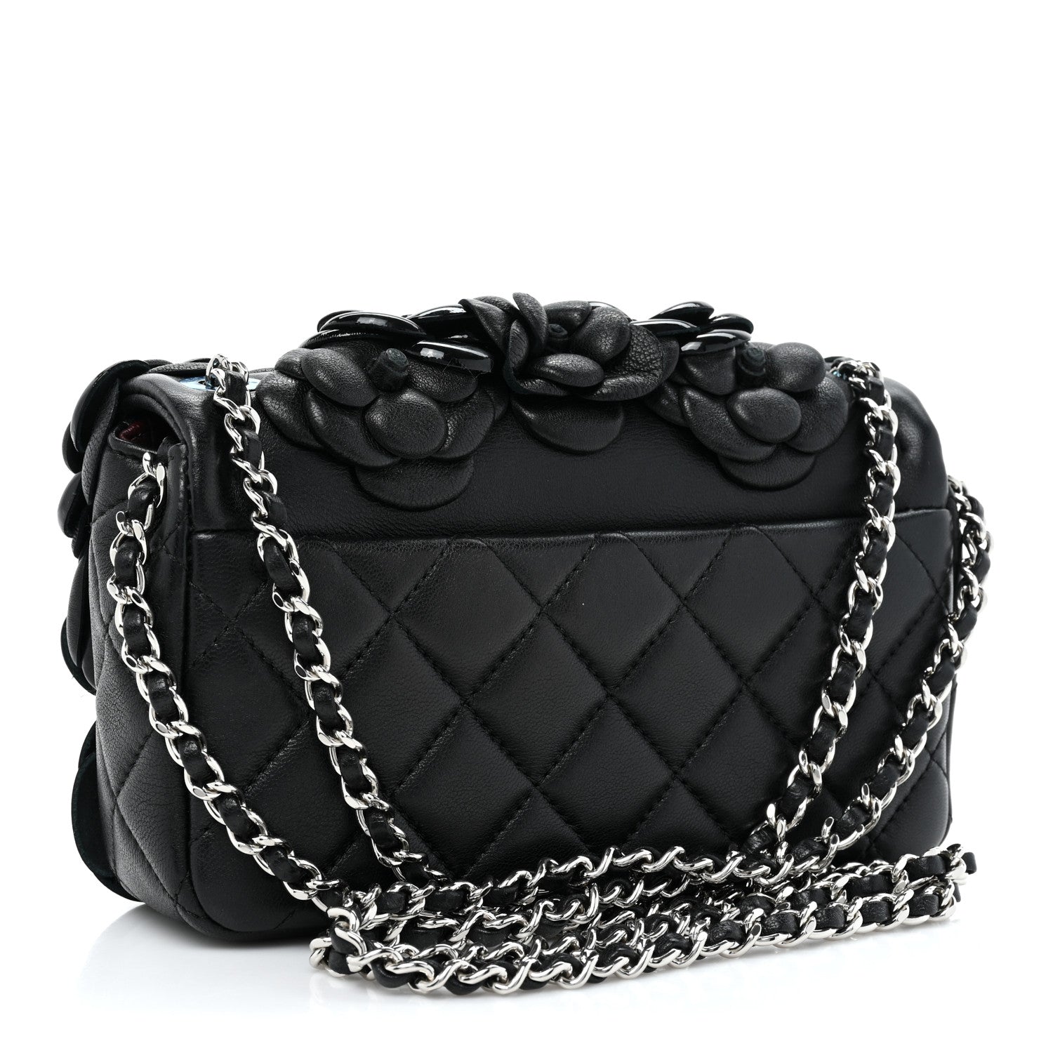 Chanel Lambskin Patent Mini Camellia Flap Black 3 of 10