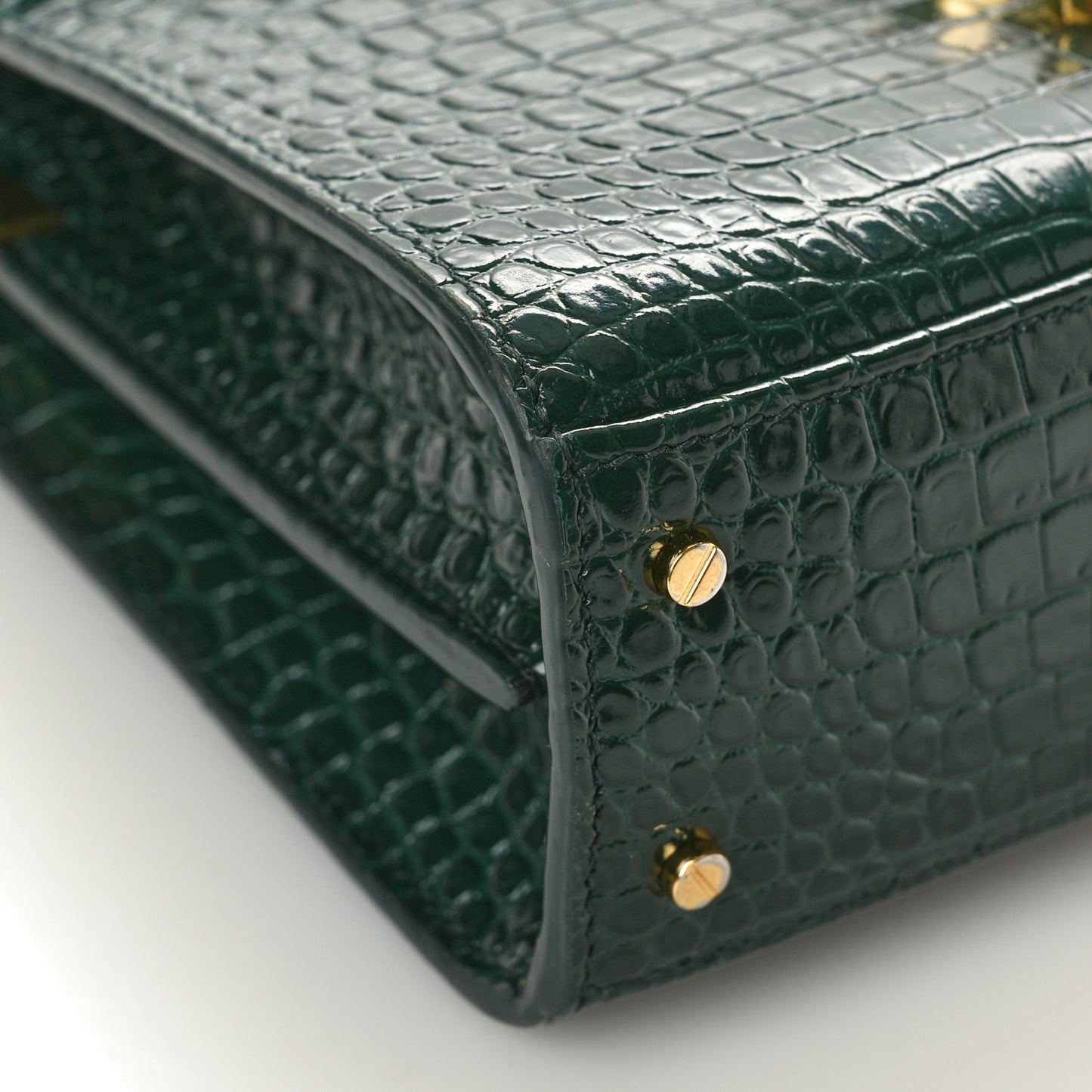 Calfskin Crocodile Embossed Mini Classic Monogram Cassandra Top Handle Dark Mint