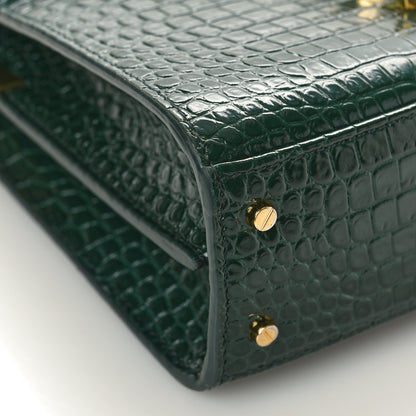 Saint Laurent Calfskin Crocodile Embossed Mini Classic Monogram Cassandra Top Handle Dark Mint 8 of 16
