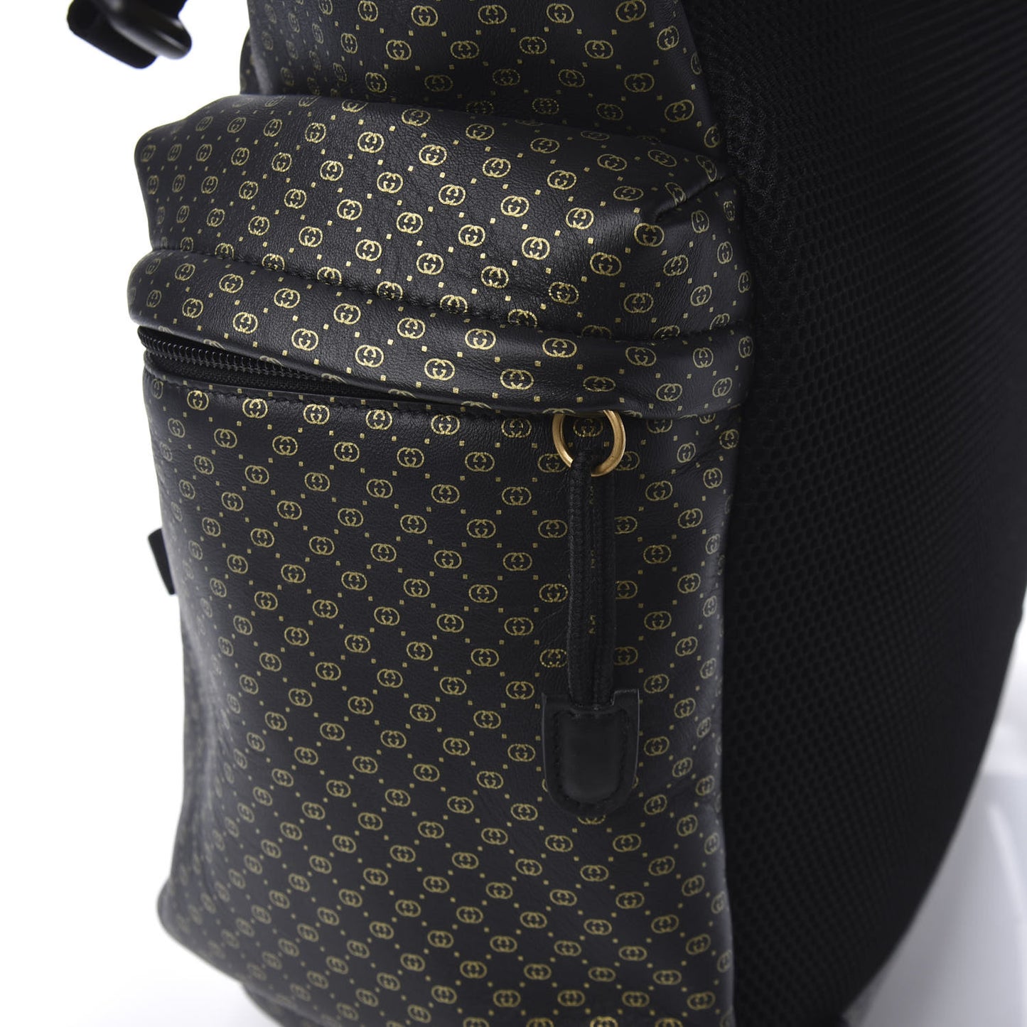 X DAPPER DAN Calfskin Laminated Ayers GG Micro Monogram Double Buckle Backpack Black Gold
