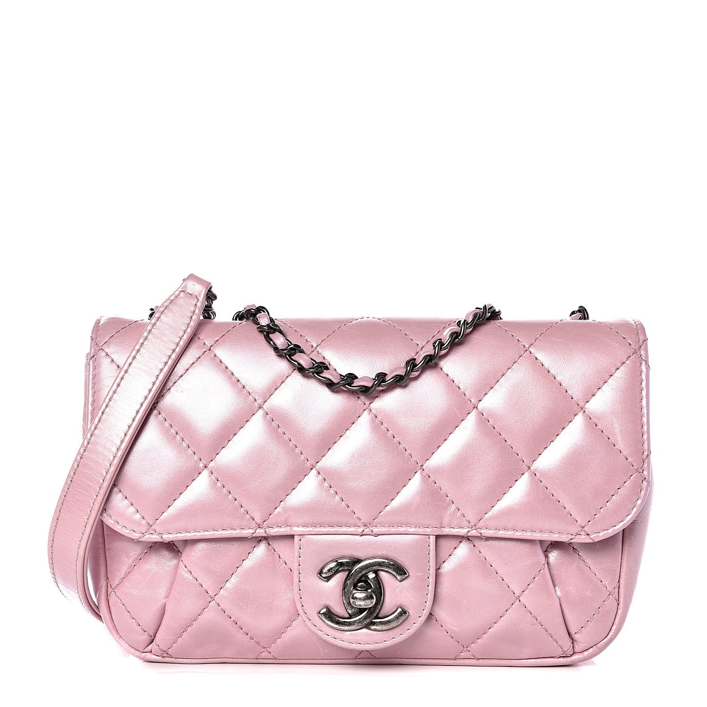 Glazed Calfskin Quilted Mini Coco Pleats Flap Pink