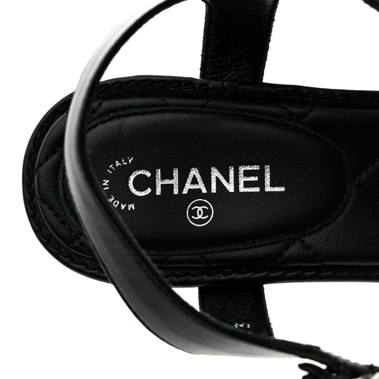 Lambskin Chain CC Thong Sandals 35.5 Black