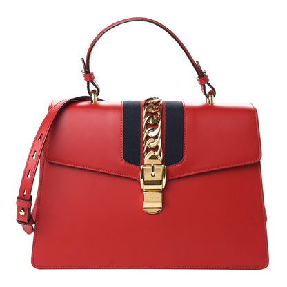 Gucci Calfskin Medium Sylvie Top Handle Bag Hibiscus Red 1 of 10