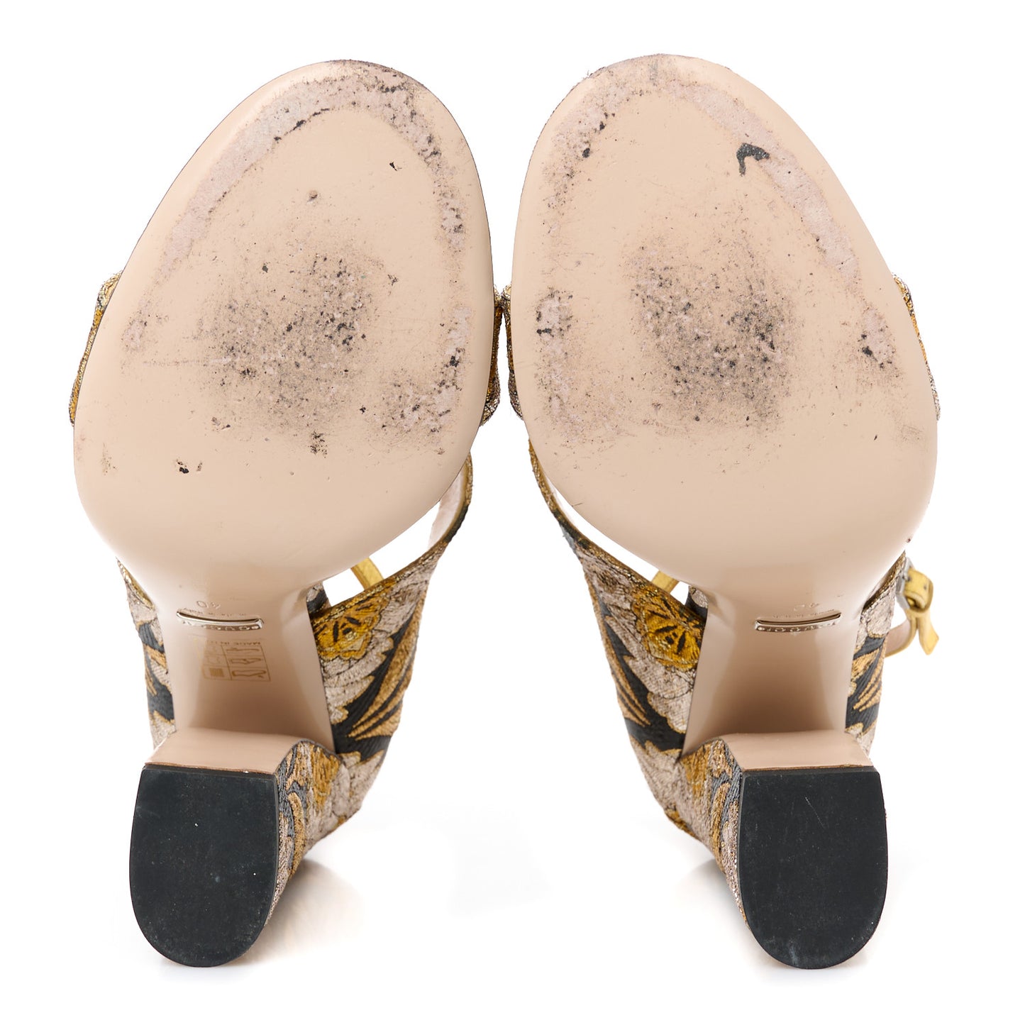 Brocade Floral Dionysus T-Strap High Heel Sandals 40 Oro