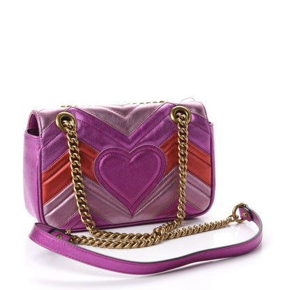 Gucci Metallic Calfskin Matelasse Mini GG Marmont Shoulder Bag Fuchsia 3 of 10