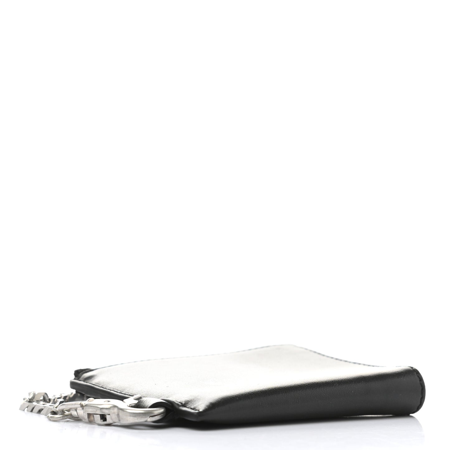 Calfskin Zip Chain Wallet Black