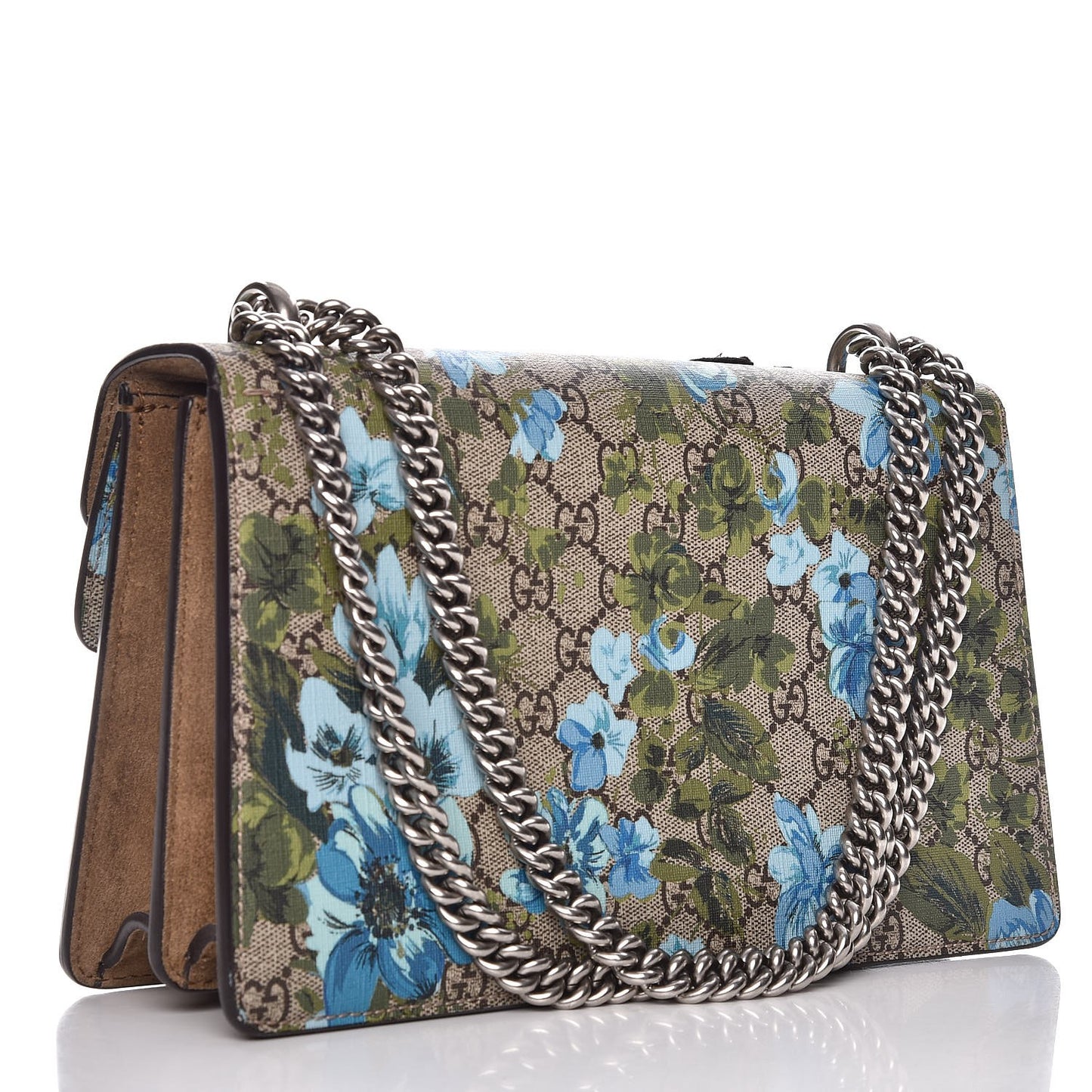GG Supreme Monogram Blooms Print Embroidered Small Dionysus Shoulder Bag Blue Taupe