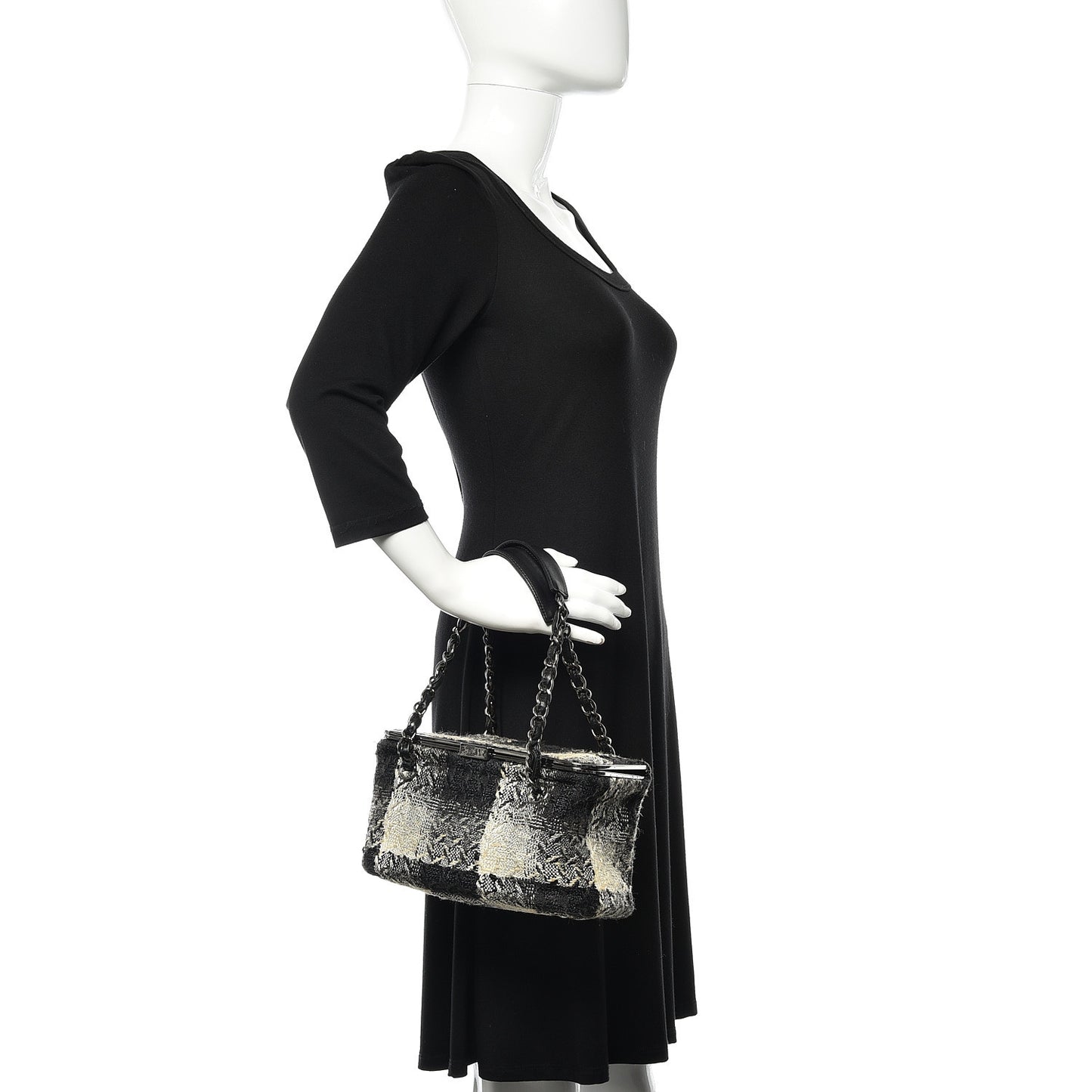 Tweed Paris NY Framed Box Shoulder Bag Black Ivory