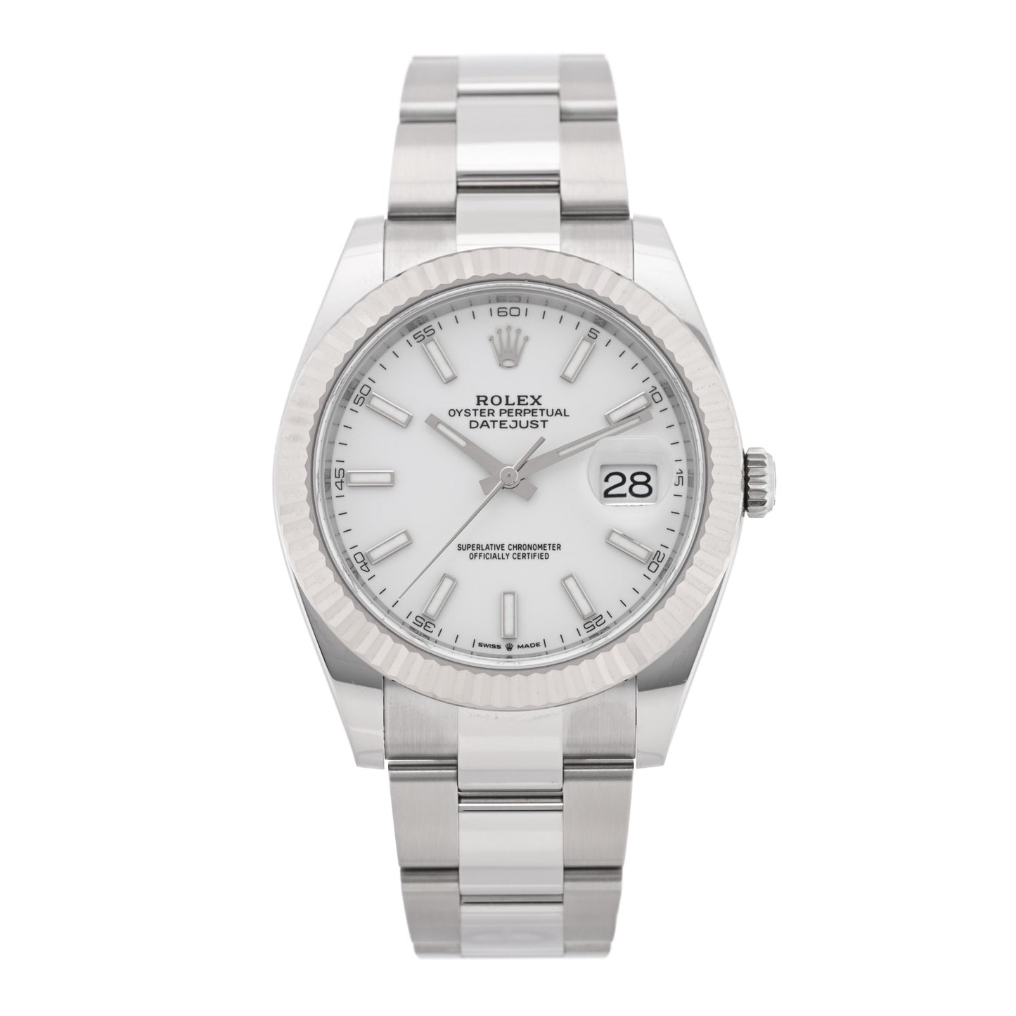 Stainless Steel 18K White Gold 41mm Oyster Perpetual Datejust Watch Silver 116334