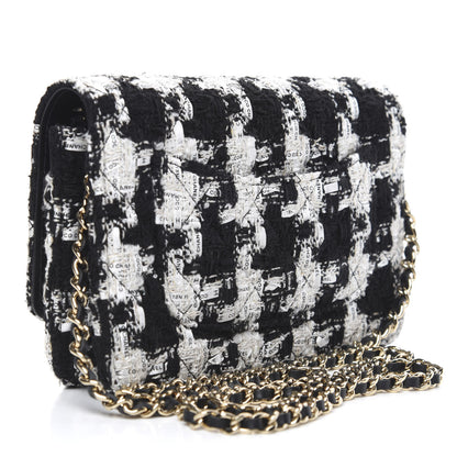 Chanel Tweed Quilted Wallet On Chain WOC Black Ecru White 3 of 11