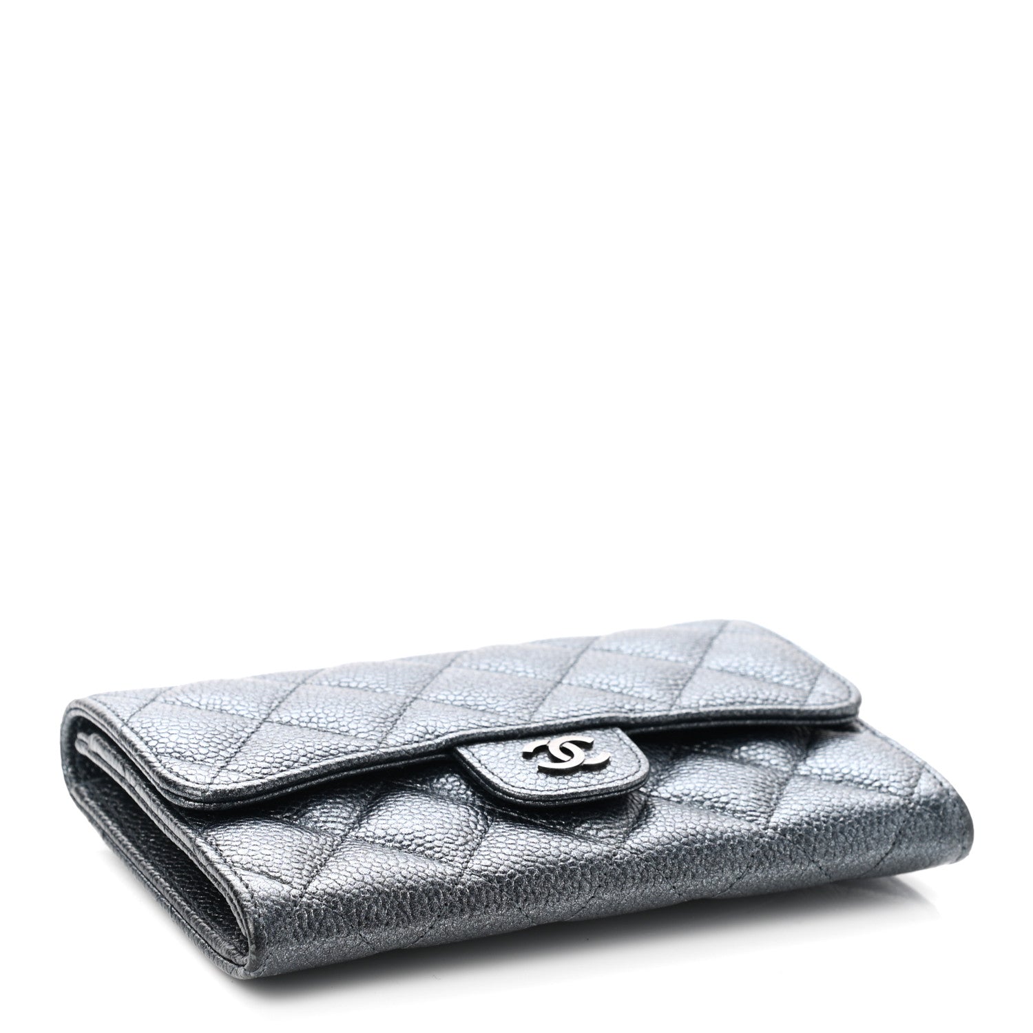 Chanel Metallic Caviar Quilted Small Flap Wallet Charcoal 4 of 9