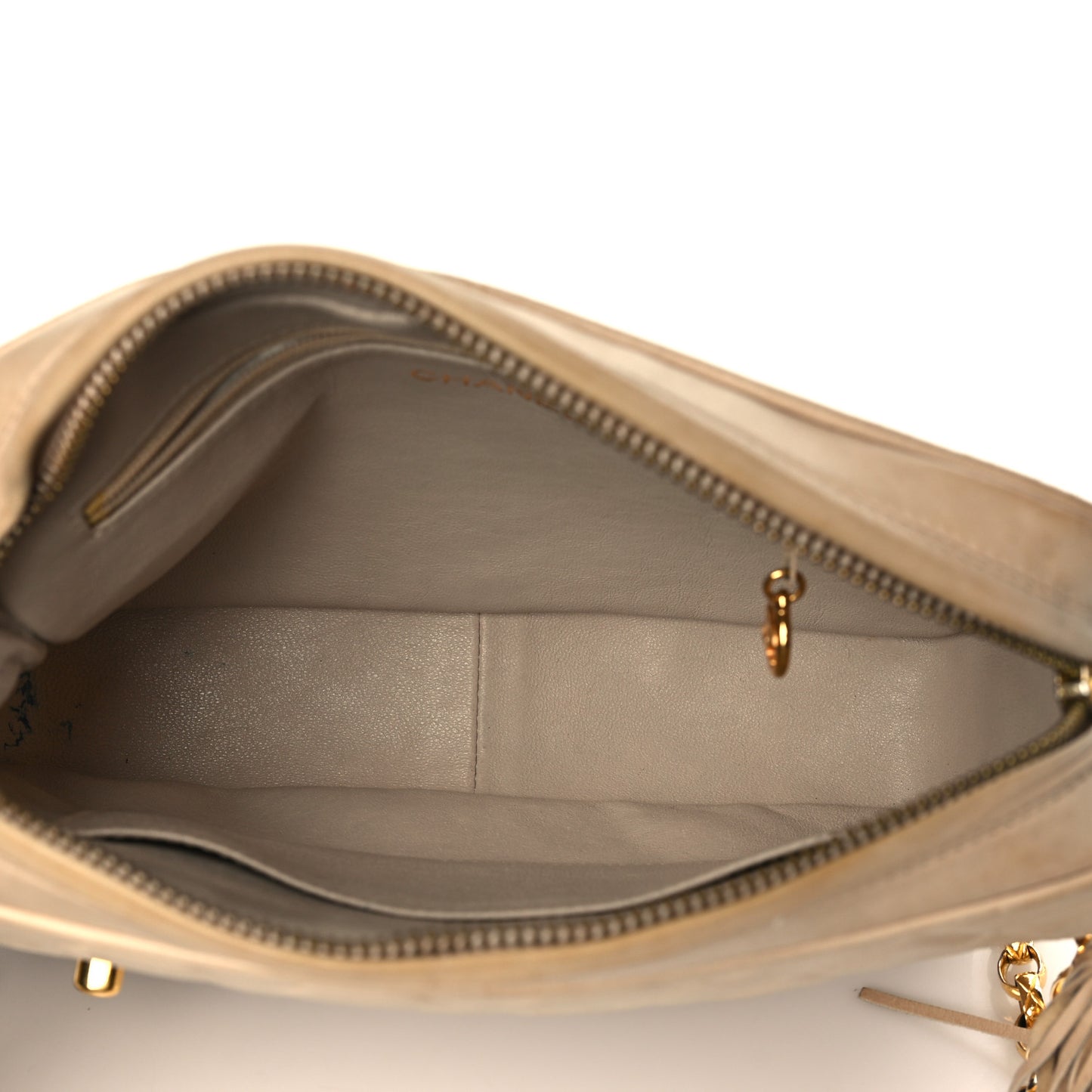 Lambskin Quilted Tassel Flap Camera Case Beige