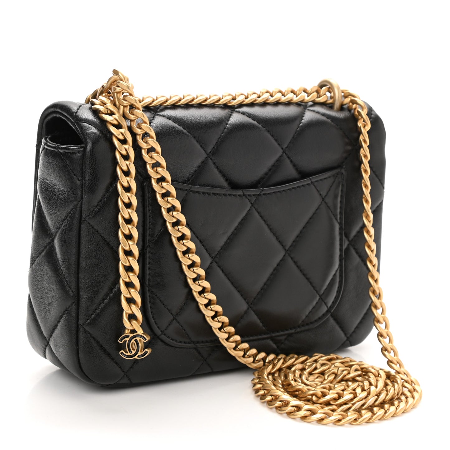Lambskin Enamel Quilted Mini Pending CC Square Flap Black