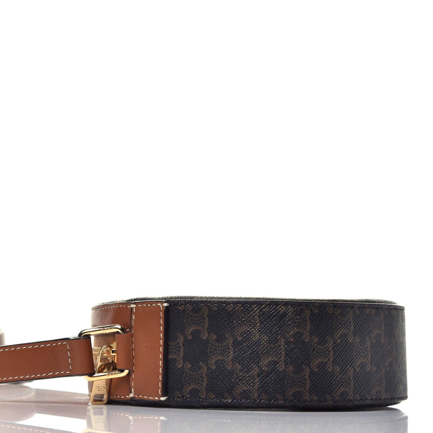 Triomphe Canvas Embroidered Logo Round Purse On Strap Black Tan