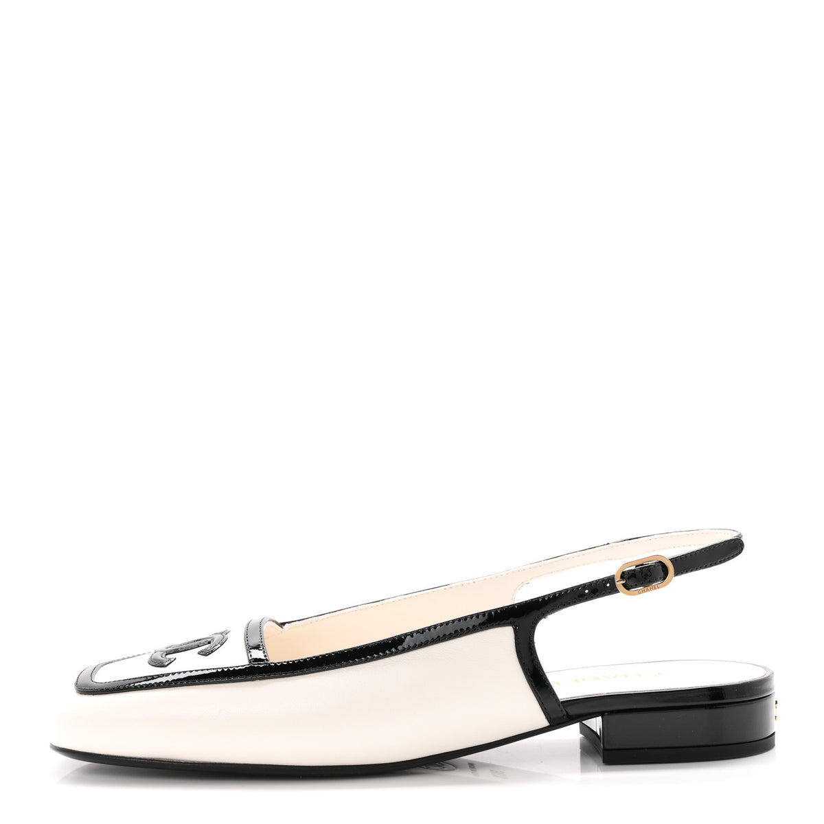 Chanel Lambskin Patent Calfskin CC Slingback Sandals 36.5 White Black 1 of 10